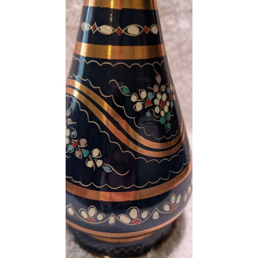 Vintage Turkish Hand Painted Brass Vase 10